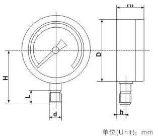 耐酸压力表外形尺寸图